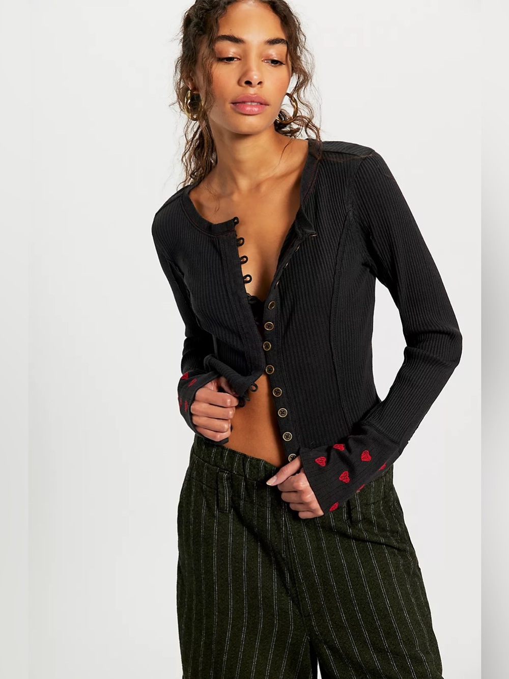 We The Free Black Daria Cuff Cardi NWOT